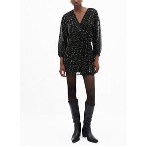 Women's Mango Spot mini dress in black with a printed design size 8 NWT Lined